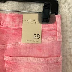 Alice+Olivia crystal cloud pink, skinny, high rise jeans